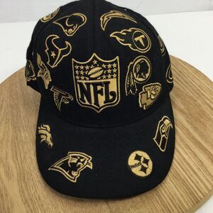 Reebok NFL All Over Team Logos Fitted Baseball Hat Black Gold Size 7 1/4